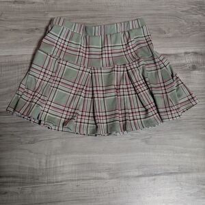 Colorful Planet Teen Girls XL 16 Plaid Mini Skirt Green/Pink Multicolor Stretch